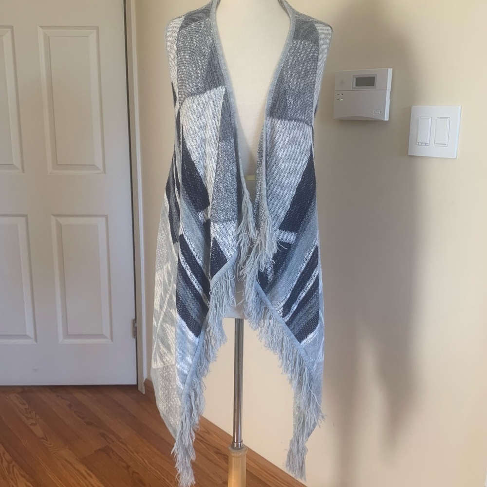 Blue gray Sleeveless Open Draped Vest M - Picture 8 of 14